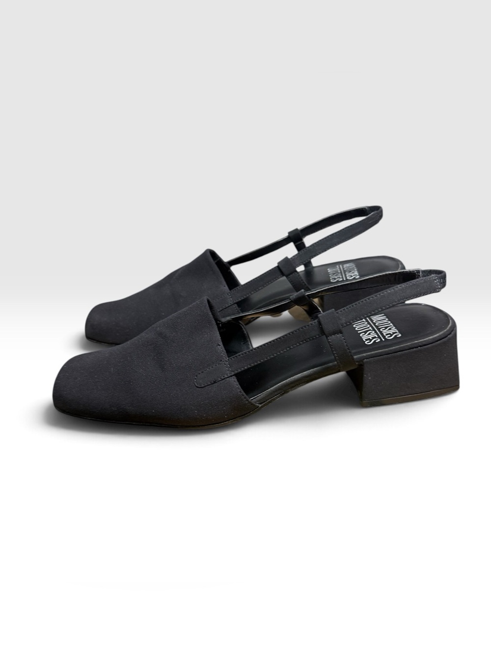Vintage 90s Mootsies Tootsies Womens 9 Black Square Toe Slingback Pumps